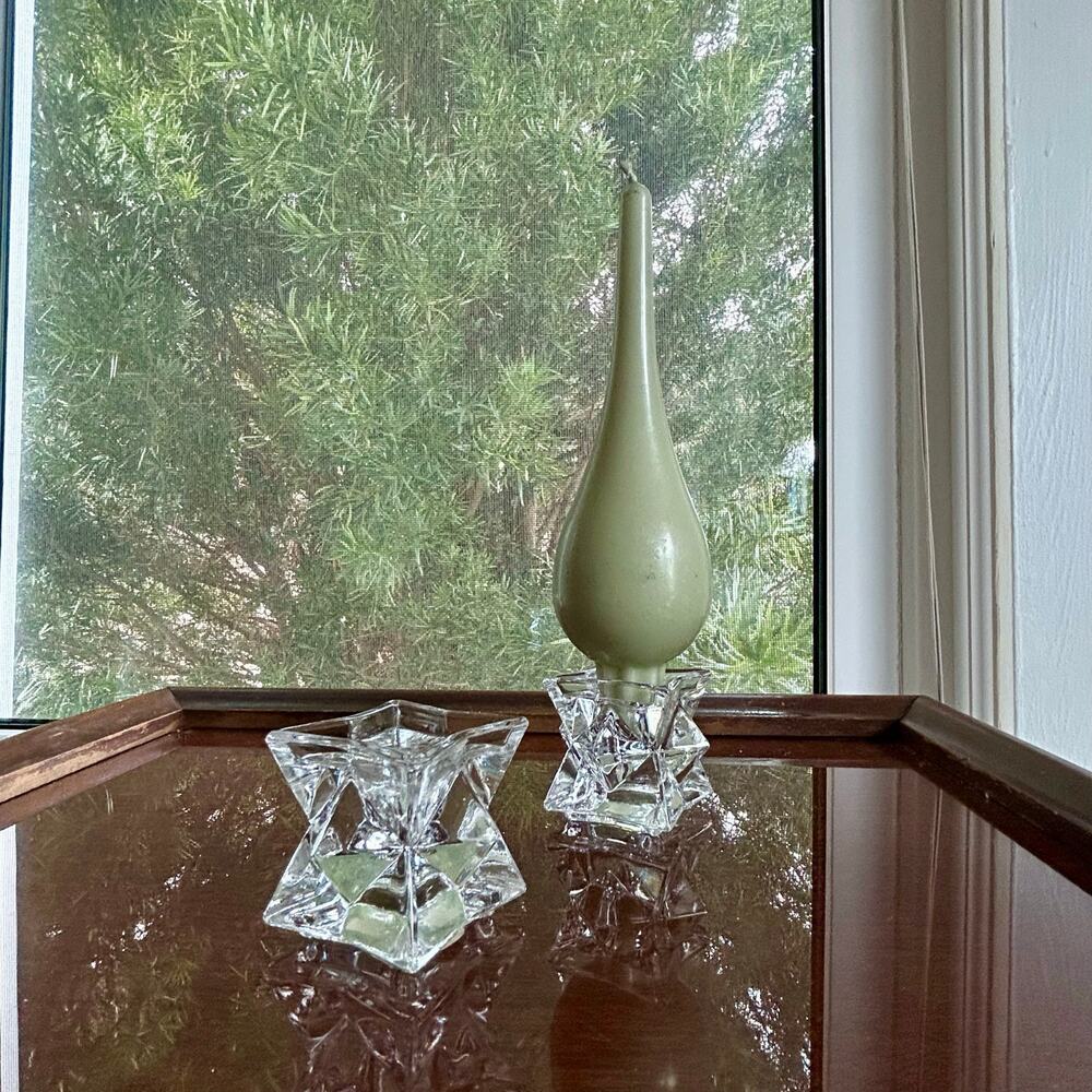 Vintage Michael C. Fina Crystal Star Candle Holders Geometric Design